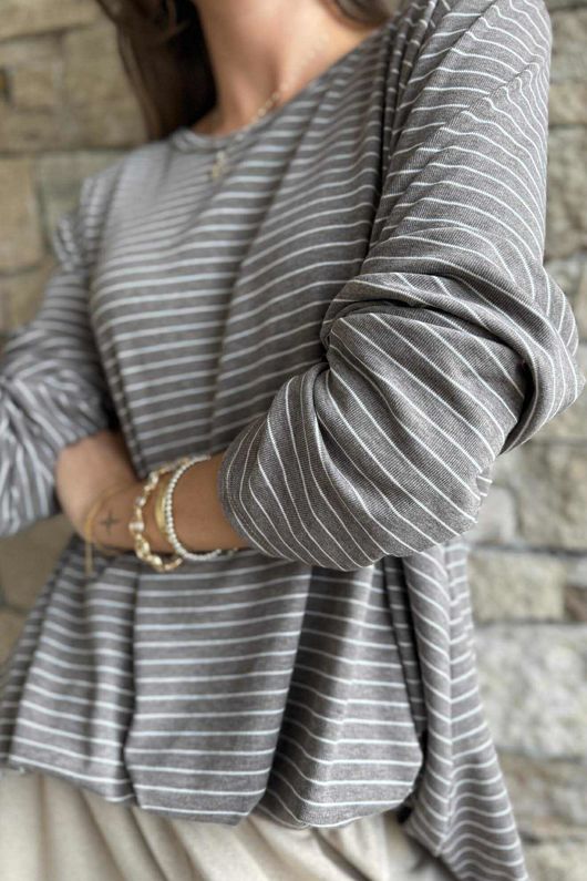 Agnes Stripe Trapeze Top Earth Marl